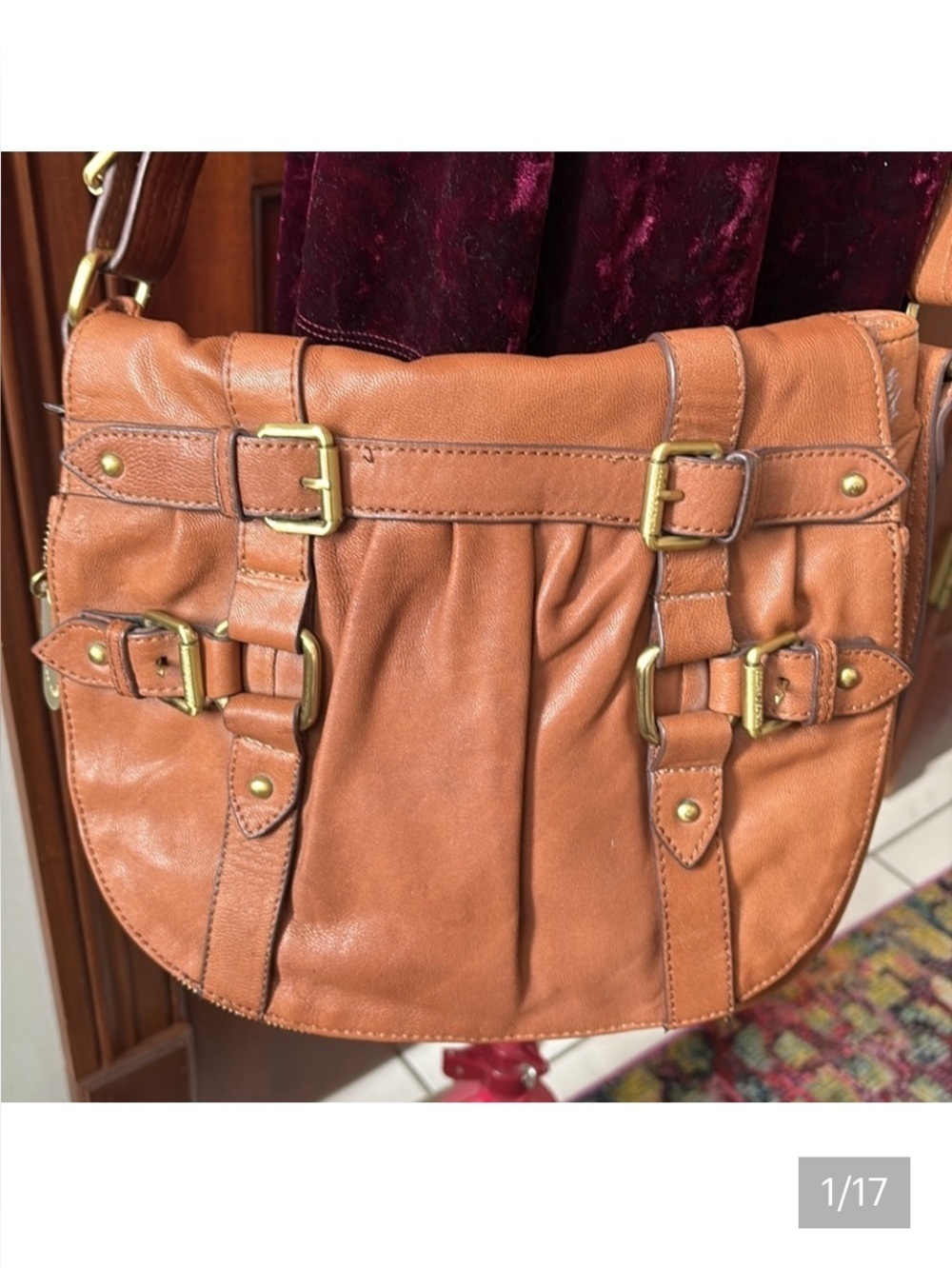 Vince Camuto  shoulder/Crossbody bag. Leather. Brown  buckle decor flap pocket